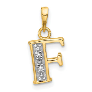 14K Yellow Gold with Rhodium-plating Diamond Letter F Initial Pendant