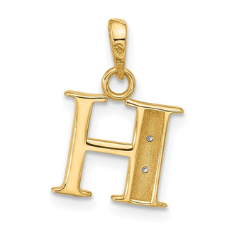 14K Yellow Gold with Rhodium-plating Diamond Letter H Initial Pendant