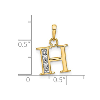14K Yellow Gold with Rhodium-plating Diamond Letter H Initial Pendant
