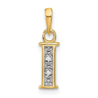 14K Yellow Gold with Rhodium-plating Diamond Letter I Initial Pendant