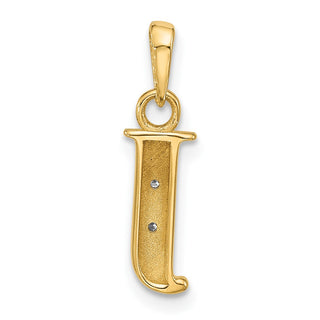 14K Yellow Gold with Rhodium-plating Diamond Letter J Initial Pendant