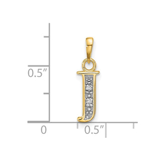 14K Yellow Gold with Rhodium-plating Diamond Letter J Initial Pendant