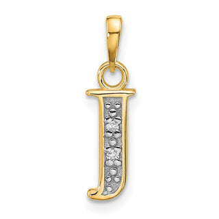 14K Yellow Gold with Rhodium-plating Diamond Letter J Initial Pendant
