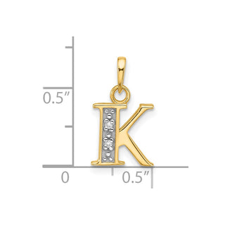 14K Yellow Gold with Rhodium-plating Diamond Letter K Initial Pendant
