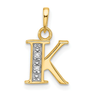 14K Yellow Gold with Rhodium-plating Diamond Letter K Initial Pendant
