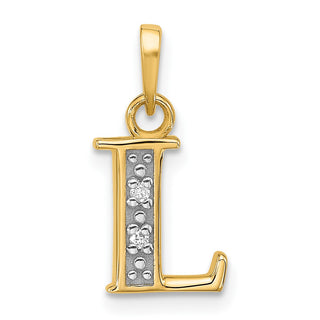 14K Yellow Gold with Rhodium-plating Diamond Letter L Initial Pendant