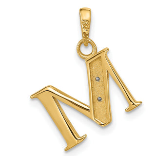 14K Yellow Gold with Rhodium-plating Diamond Letter M Initial Pendant