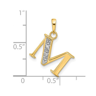 14K Yellow Gold with Rhodium-plating Diamond Letter M Initial Pendant