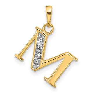 14K Yellow Gold with Rhodium-plating Diamond Letter M Initial Pendant