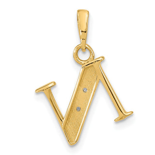 14K Yellow Gold with Rhodium-plating Diamond Letter N Initial Pendant