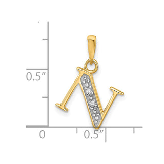 14K Yellow Gold with Rhodium-plating Diamond Letter N Initial Pendant