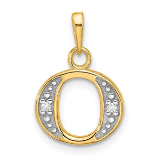 14K Yellow Gold with Rhodium-plating Diamond Letter O Initial Pendant