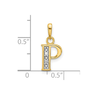 14K Yellow Gold with Rhodium-plating Diamond Letter P Initial Pendant