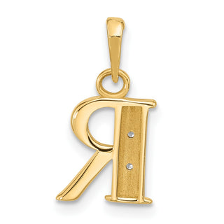 14K Yellow Gold with Rhodium-plating Diamond Letter R Initial Pendant
