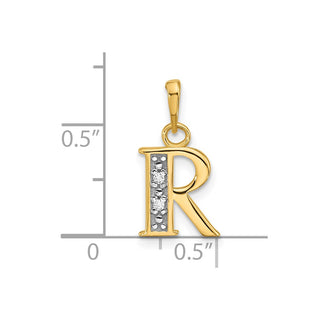 14K Yellow Gold with Rhodium-plating Diamond Letter R Initial Pendant