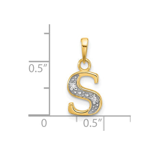 14K Yellow Gold with Rhodium-plating Diamond Letter S Initial Pendant