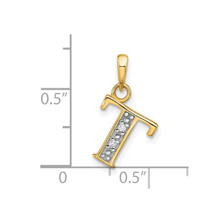 14K Yellow Gold with Rhodium-plating Diamond Letter T Initial Pendant