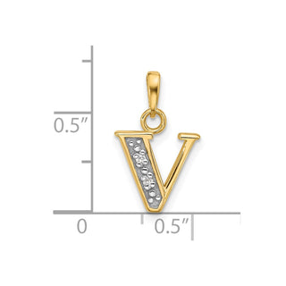 14K Yellow Gold with Rhodium-plating Diamond Letter V Initial Pendant