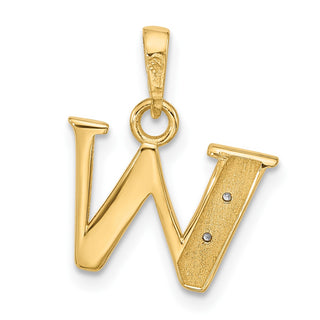 14K Yellow Gold with Rhodium-plating Diamond Letter W Initial Pendant