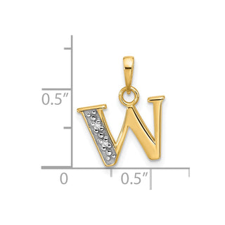 14K Yellow Gold with Rhodium-plating Diamond Letter W Initial Pendant