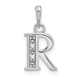 14K White Gold Diamond Letter R Initial Pendant YC1541WR