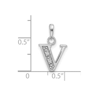 14K White Gold Diamond Letter V Initial Pendant YC1541WV