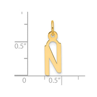14K Yellow Gold Slanted Block Letter N Initial Charm