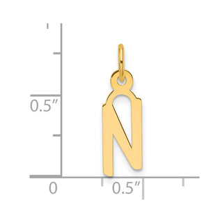 14K Yellow Gold Slanted Block Letter N Initial Charm