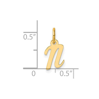 14K Yellow Gold Small Script Letter N Initial Charm