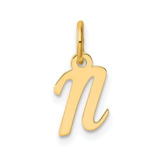 14K Yellow Gold Small Script Letter N Initial Charm