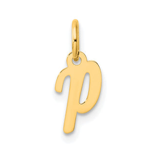 14K Yellow Gold Small Script Letter P Initial Charm