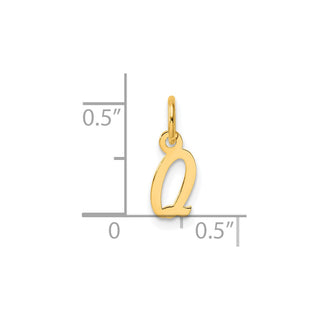 14K Yellow Gold Small Script Letter Q Initial Charm