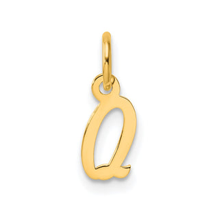 14K Yellow Gold Small Script Letter Q Initial Charm