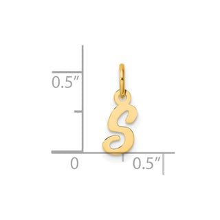 14K Yellow Gold Small Script Letter S Initial Charm
