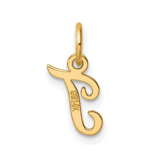 14K Yellow Gold Small Script Letter T Initial Charm