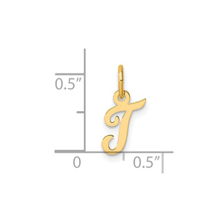 14K Yellow Gold Small Script Letter T Initial Charm