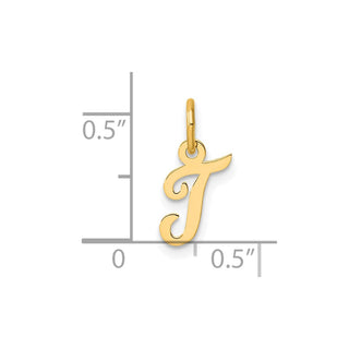 14K Yellow Gold Small Script Letter T Initial Charm
