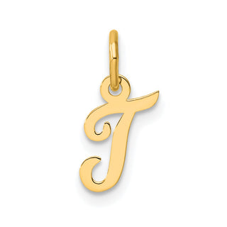 14K Yellow Gold Small Script Letter T Initial Charm