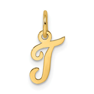 14K Yellow Gold Small Script Letter T Initial Charm