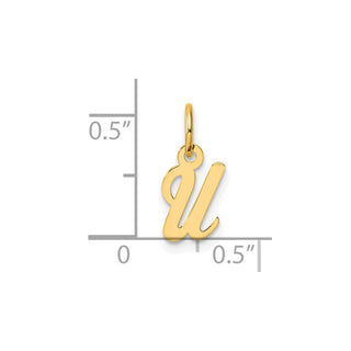 14K Yellow Gold Small Script Letter U Initial Charm
