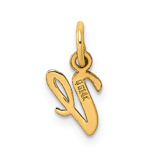 14K Yellow Gold Small Script Letter V Initial Charm