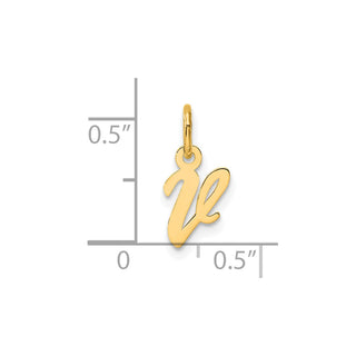 14K Yellow Gold Small Script Letter V Initial Charm