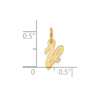 14K Yellow Gold Small Script Letter V Initial Charm