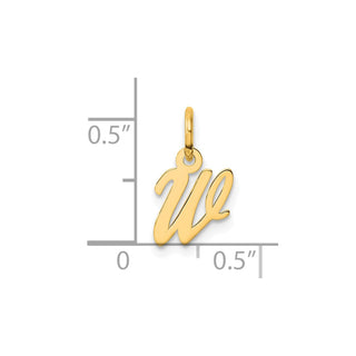 14K Yellow Gold Small Script Letter W Initial Charm