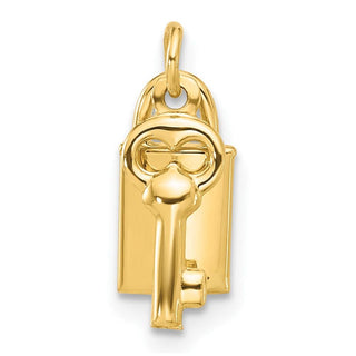 14K Yellow Gold Polished Lock and Key Pendant
