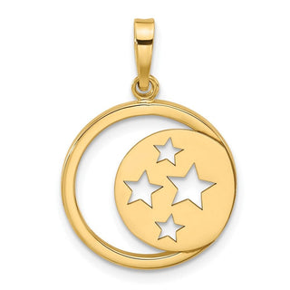 14K Yellow Gold Polished Moon and Stars Cut Out Pendant