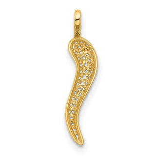14K Yellow Gold Polished CZ Small Italian Horn Pendant