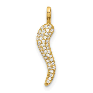 14K Yellow Gold Polished CZ Small Italian Horn Pendant