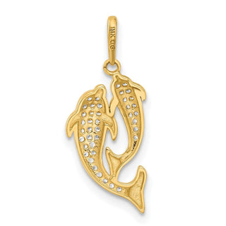 14K Yellow Gold Polished CZ Two Dolphins Pendant