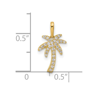 14K Yellow Gold Polished CZ Palm Tree Pendant